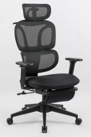 Foam office chair, ergonomic office chair, foam base, adjustable headrest, armrests, foot rests, with hanger (Color: Black)