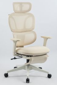 Foam office chair, ergonomic office chair, foam base, adjustable headrest, armrests, foot rests, with hanger (Color: Cream)