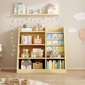 Wooden Toy Storage Organizer Cabinet Kids Bookshelf Children Bookcase Toddler Baby Sling Book Rack Adjustable Shelf for Playroom Bedroom Nursery Hallw (Material: MDF, Color: Wood)