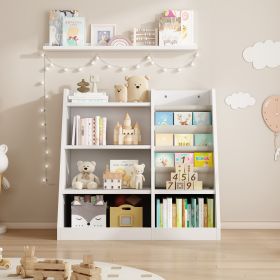 Wooden Toy Storage Organizer Cabinet Kids Bookshelf Children Bookcase Toddler Baby Sling Book Rack Adjustable Shelf for Playroom Bedroom Nursery Hallw (Material: MDF, Color: White)