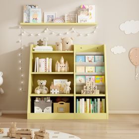 Wooden Toy Storage Organizer Cabinet Kids Bookshelf Children Bookcase Toddler Baby Sling Book Rack Adjustable Shelf for Playroom Bedroom Nursery Hallw (Material: MDF, Color: Yellow)