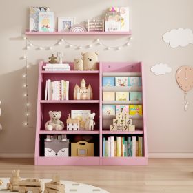 Wooden Toy Storage Organizer Cabinet Kids Bookshelf Children Bookcase Toddler Baby Sling Book Rack Adjustable Shelf for Playroom Bedroom Nursery Hallw (Material: MDF, Color: Pink)