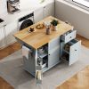 Kitchen Island with Drop Leaf, 53.9" Width Rolling Kitchen Cart on Wheels with Internal Storage Rack and 3 Tier Pull Out Cabinet Organizer