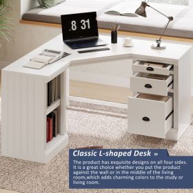 57.68" Modern L Shaped Executive Desk with 2 Storage Cabinets and 3 Drawers,Corner Writing Desk,Office Desk Furniture (Color: as picture)