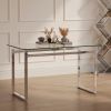 51" Modern Minimalist Rectangular Glass Dining Table for 4-6 with 0.31" Tempered Glass Tabletop and Black Chrome Metal Legs, Writing Table Desk