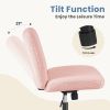 Cross-legged office chair without wheels, comfortable cross chair wide home desk chair, adjustable swivel armless computer work chair for home office