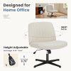 Cross-legged office chair without wheels, comfortable cross chair wide home desk chair, adjustable swivel armless computer work chair for home office