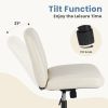 Cross-legged office chair without wheels, comfortable cross chair wide home desk chair, adjustable swivel armless computer work chair for home office