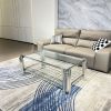 47" Wide Rectangle Modern Stainless Steel Coffee Table, Double-Layer Clear Tempered Glass Coffee Table, Center Table with Storage