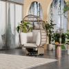 Outdoor Swivel Chair with Cushions, Rattan Egg Patio Chair with Rocking Function for Balcony, Poolside and Garden