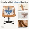 Cross-legged office chair without wheels, comfortable cross chair wide home desk chair, adjustable swivel armless computer work chair for home office