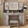 Large Vanity Table Set with LED Lighted Mirror and 2 DIY Pegboards, 5 Hooks, Vanity Desk with Charging Station, Makeup Table with Drawers, Storage She
