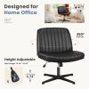 Cross-legged office chair without wheels, comfortable cross chair wide home desk chair, adjustable swivel armless computer work chair for home office